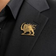 Löwe-und-Sonne Anstecknadel aus Metall – Gold/Silber – Bild 2